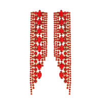 STATEMENT LARGE CRYSTAL RHINESTONE TASSEL LONG DROP EARRINGS