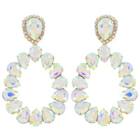 EVENING GLAM CRYSTAL STONE OPEN TEARDROP HOOP DROP EARRINGS IN GOLD & SILVER TONE METAL
