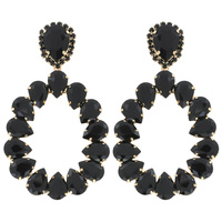 EVENING GLAM CRYSTAL STONE OPEN TEARDROP HOOP DROP EARRINGS IN GOLD & SILVER TONE METAL