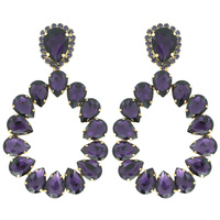 EVENING GLAM CRYSTAL STONE OPEN TEARDROP HOOP DROP EARRINGS IN GOLD & SILVER TONE METAL