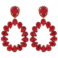 EVENING GLAM CRYSTAL STONE OPEN TEARDROP HOOP DROP EARRINGS IN GOLD & SILVER TONE METAL