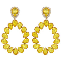 EVENING GLAM CRYSTAL STONE OPEN TEARDROP HOOP DROP EARRINGS IN GOLD & SILVER TONE METAL