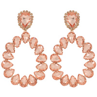 EVENING GLAM CRYSTAL STONE OPEN TEARDROP HOOP DROP EARRINGS IN GOLD & SILVER TONE METAL