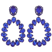 EVENING GLAM CRYSTAL STONE OPEN TEARDROP HOOP DROP EARRINGS IN GOLD & SILVER TONE METAL