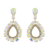 CRYSTAL 2-TIER OPEN TEARDROP LONG DROP EARRINGS