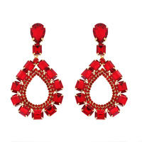 CRYSTAL 2-TIER OPEN TEARDROP LONG DROP EARRINGS