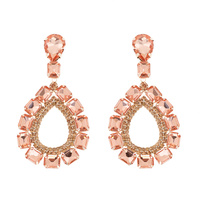 CRYSTAL 2-TIER OPEN TEARDROP LONG DROP EARRINGS