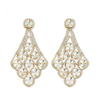 LARGE STATEMENT DIAMOND SHAPED CRYSTAL CHANDELIER DANGLE EARRINGS