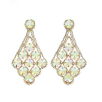 LARGE STATEMENT DIAMOND SHAPED CRYSTAL CHANDELIER DANGLE EARRINGS
