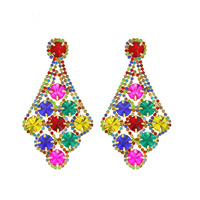LARGE STATEMENT DIAMOND SHAPED CRYSTAL CHANDELIER DANGLE EARRINGS