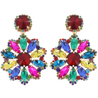 2-TIER FLORAL CRYSTAL RHINESTONE DROP EARRINGS