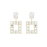GEOMETRIC CRYSTAL GEMS OPEN SQUARE DANGLE EARRINGS
