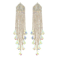 CRYSTAL RHINESTONE WATERFALL TASSEL LONG DROP EARRINGS