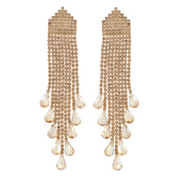 CRYSTAL RHINESTONE WATERFALL TASSEL LONG DROP EARRINGS