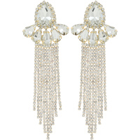 STATEMENT LARGE CRYSTAL TEARDROP CHANDELIER LONG TASSEL DROP EARRINGS