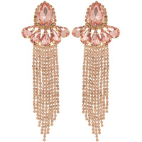 STATEMENT LARGE CRYSTAL TEARDROP CHANDELIER LONG TASSEL DROP EARRINGS