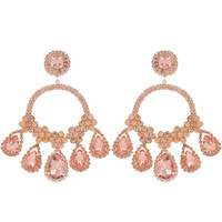 LARGE 2-TIER CRYSTAL RHINESTONE PAVE OPEN CIRCLE TEARDROP FRINGE DANGLE AND  DROP EARRINGS