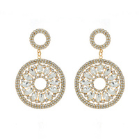 LARGE STATEMENT 2-TIER RHINESTONE PAVE OPEN CIRCLE MARQUISE LONG DROP EARRINGS