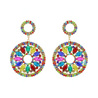 LARGE STATEMENT 2-TIER RHINESTONE PAVE OPEN CIRCLE MARQUISE LONG DROP EARRINGS