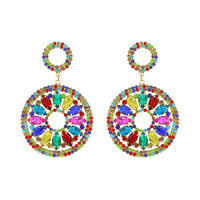 LARGE STATEMENT 2-TIER RHINESTONE PAVE OPEN CIRCLE MARQUISE LONG DROP EARRINGS