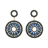 LARGE STATEMENT 2-TIER RHINESTONE PAVE OPEN CIRCLE MARQUISE LONG DROP EARRINGS