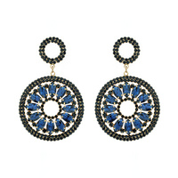 LARGE STATEMENT 2-TIER RHINESTONE PAVE OPEN CIRCLE MARQUISE LONG DROP EARRINGS