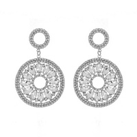 LARGE STATEMENT 2-TIER RHINESTONE PAVE OPEN CIRCLE MARQUISE LONG DROP EARRINGS