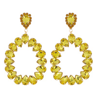 EVENING GLAM CRYSTAL STONE OPEN TEARDROP HOOP DROP EARRINGS