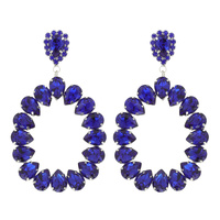 EVENING GLAM CRYSTAL STONE OPEN TEARDROP HOOP DROP EARRINGS