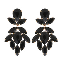 2-TIER LEAF CLUSTER CRYSTAL GEMSTONE DROP EARRING