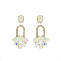 CRYSTAL GEM ARCH CLUSTER CHANDELIER LONG DROP EARRINGS