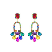 CRYSTAL GEM ARCH CLUSTER CHANDELIER LONG DROP EARRINGS
