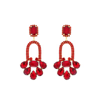 CRYSTAL GEM ARCH CLUSTER CHANDELIER LONG DROP EARRINGS