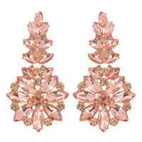 FLORAL MARQUISE CRYSTAL CLUSTER RHINESTONE LONG DROP EARRINGS