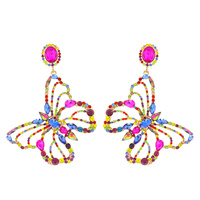 90S FASHION STATEMENT LARGE CRYSTAL GEM RHINESTONE PAVE BUTTERFLY OUTLINE DROP EARRINGS