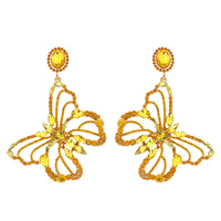 90S FASHION STATEMENT LARGE CRYSTAL GEM RHINESTONE PAVE BUTTERFLY OUTLINE DROP EARRINGS