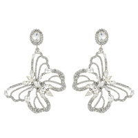 90S FASHION STATEMENT LARGE CRYSTAL GEM RHINESTONE PAVE BUTTERFLY OUTLINE DROP EARRINGS