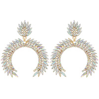 CRYSTAL LEAF CLUSTER ARCH SHAPED DANGLE AND DROP EARRINGS