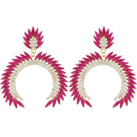 CRYSTAL LEAF CLUSTER ARCH SHAPED DANGLE AND DROP EARRINGS