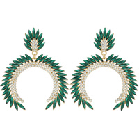 CRYSTAL LEAF CLUSTER ARCH SHAPED DANGLE AND DROP EARRINGS