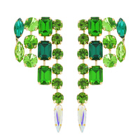 CRYSTAL GEMSTONE LONG DROP TASSEL EARRINGS