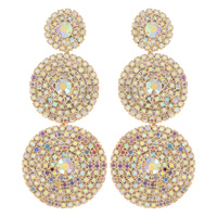3-TIER CRYSTAL RHINESTONE DISC LONG DROP EARRINGS