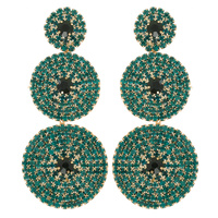 3-TIER CRYSTAL RHINESTONE DISC LONG DROP EARRINGS