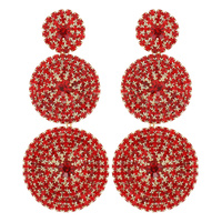 3-TIER CRYSTAL RHINESTONE DISC LONG DROP EARRINGS