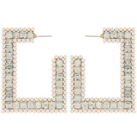 CRYSTAL RHINESTONE GEOMETRIC RECTANGULAR OPEN HOOP EARRINGS
