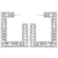 CRYSTAL RHINESTONE GEOMETRIC RECTANGULAR OPEN HOOP EARRINGS