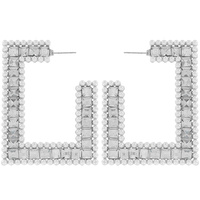 CRYSTAL RHINESTONE GEOMETRIC RECTANGULAR OPEN HOOP EARRINGS