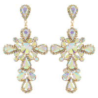 LARGE BAROQUE CROSS CRYSTAL RHINESTONE LONG  DROP EARRINGS