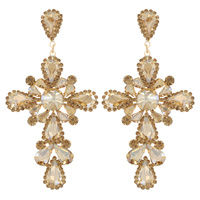 LARGE BAROQUE CROSS CRYSTAL RHINESTONE LONG  DROP EARRINGS