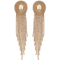 OVAL GEMSTONE CRYSTAL RHINESTONE LONG DROP TASSEL EARRINGS